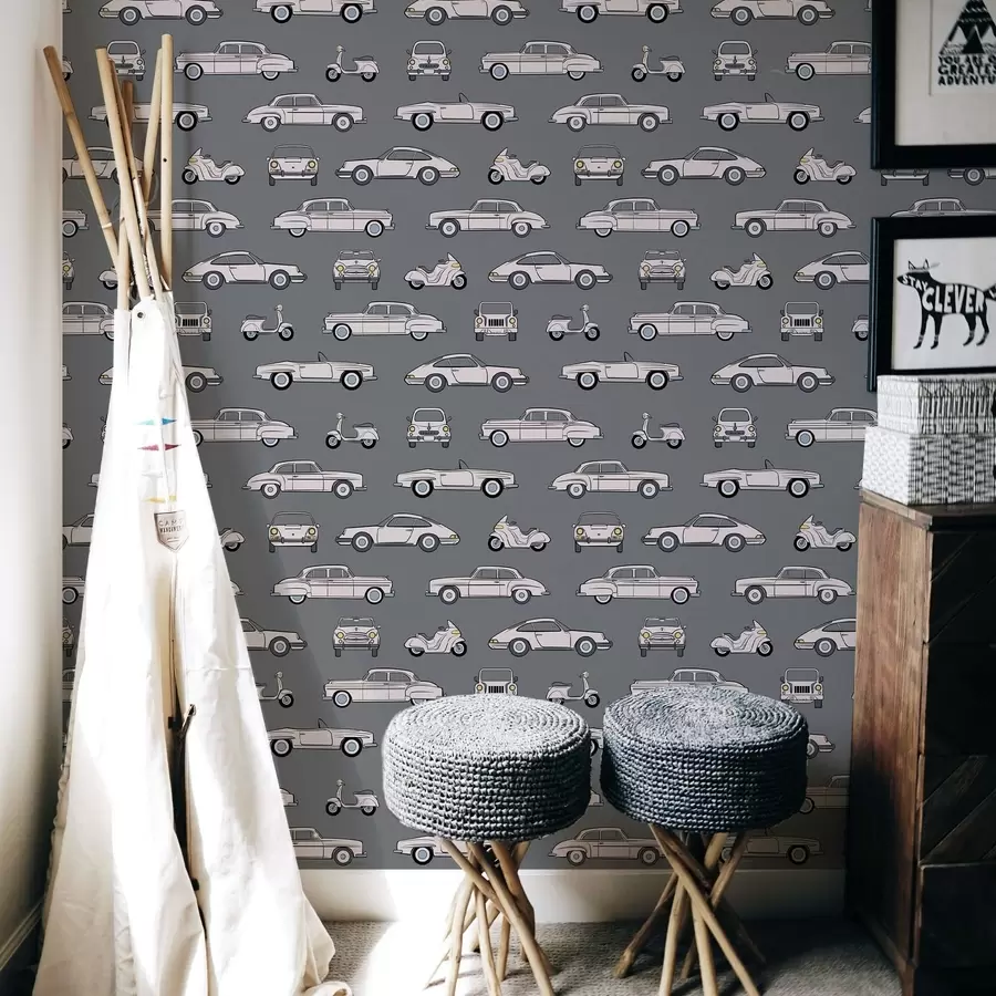 Fototapete Oldtimer und Motorroller vor dunklem Hintergrund a01178v3