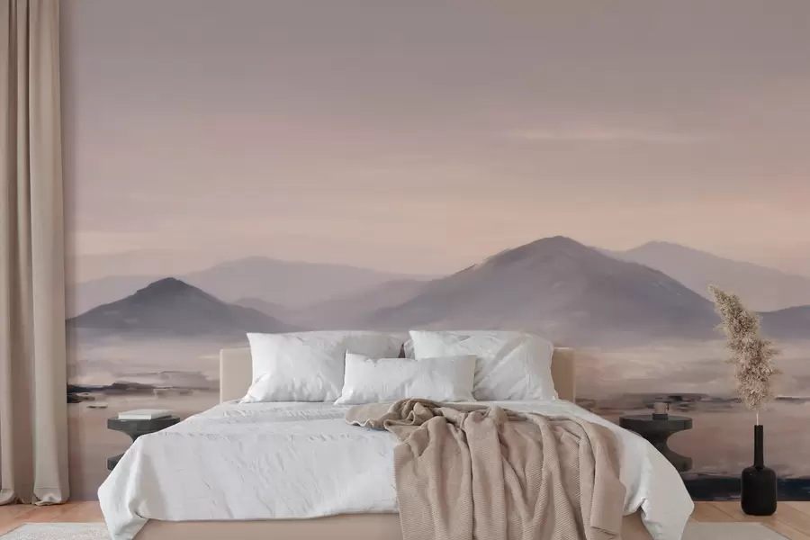 Fototapete Eine neblige Berglandschaft mit sanften Übergängen von Licht und Luft, die einen maskenartigen Effekt erzeugt w09844
