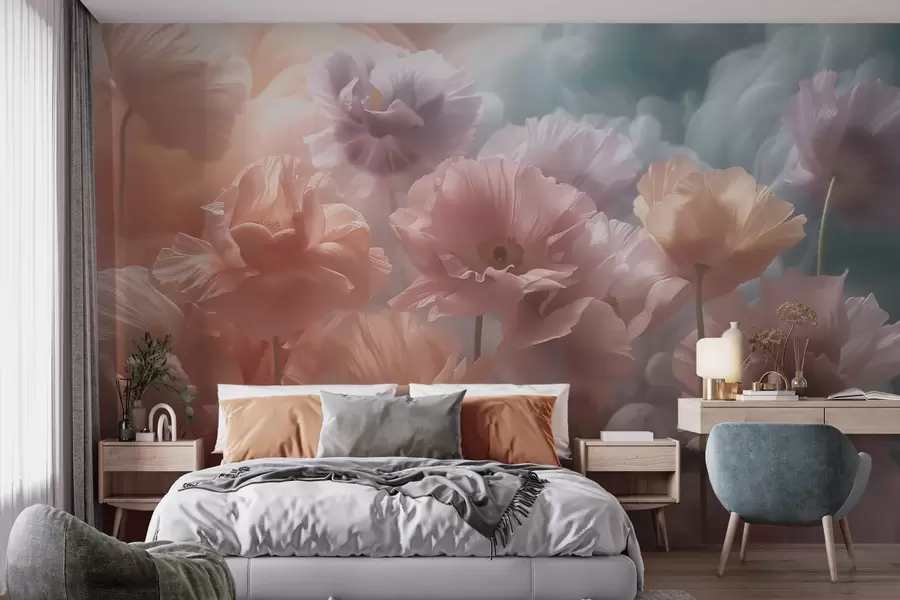 Fototapete Luftige Blumen mit durchscheinenden Blütenblättern im sanften Morgenlicht w09847