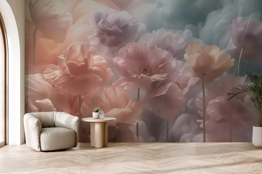 Fototapete Luftige Blumen mit durchscheinenden Blütenblättern im sanften Morgenlicht w09847