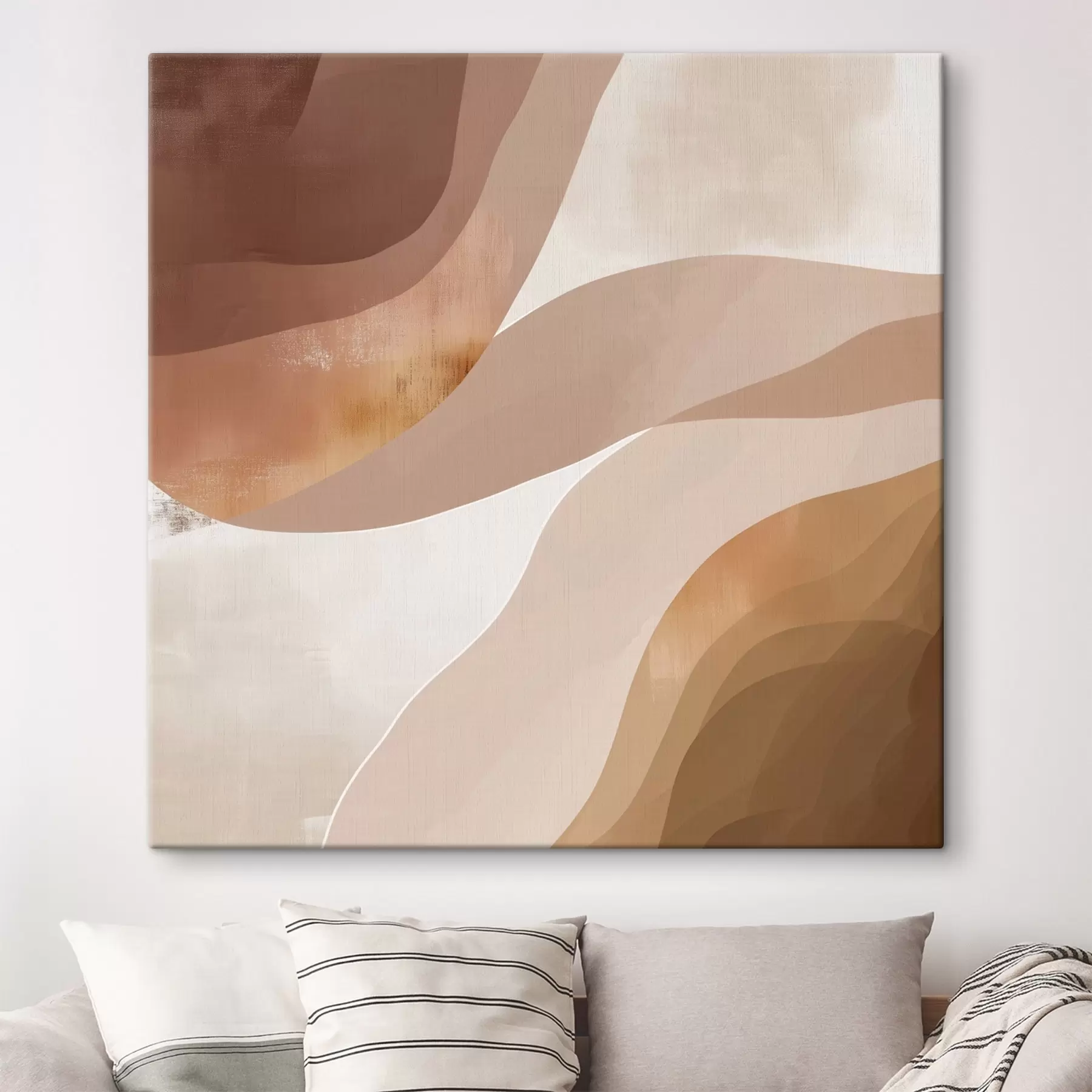 Wandbilder Abstrakte, wellenförmige Formen in einer kaffeebraunen Farbpalette s48836
