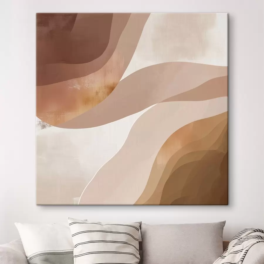 Wandbilder Abstrakte, wellenförmige Formen in einer kaffeebraunen Farbpalette s48836