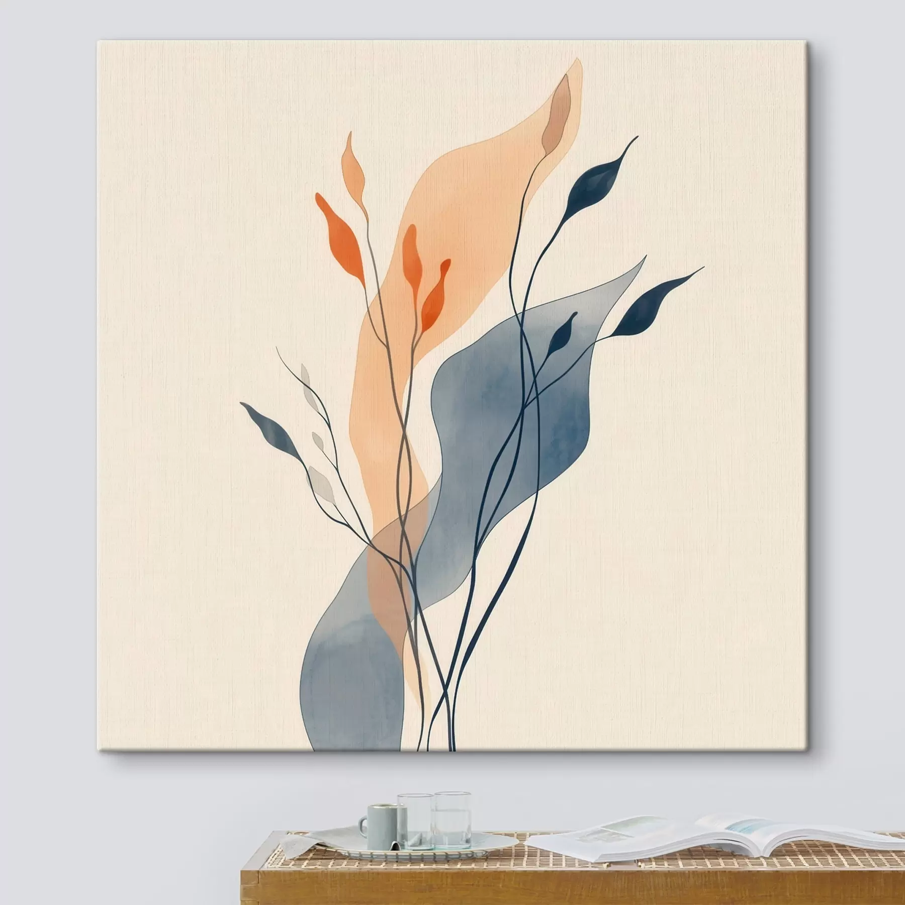 Wandbilder Komposition mit ausdrucksstarken Pflanzensilhouetten im Stil einer Kunstillustration s48838