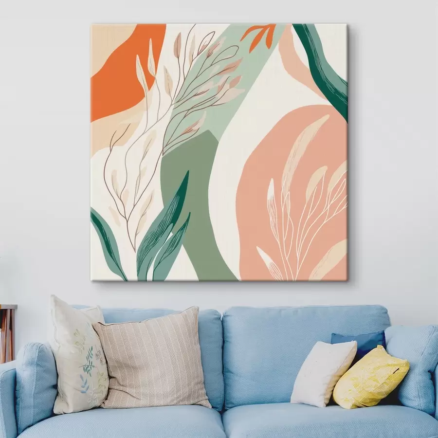 Wandbilder Botanische Kunst mit weichen Formen in einer korallengrünen Farbpalette s48840