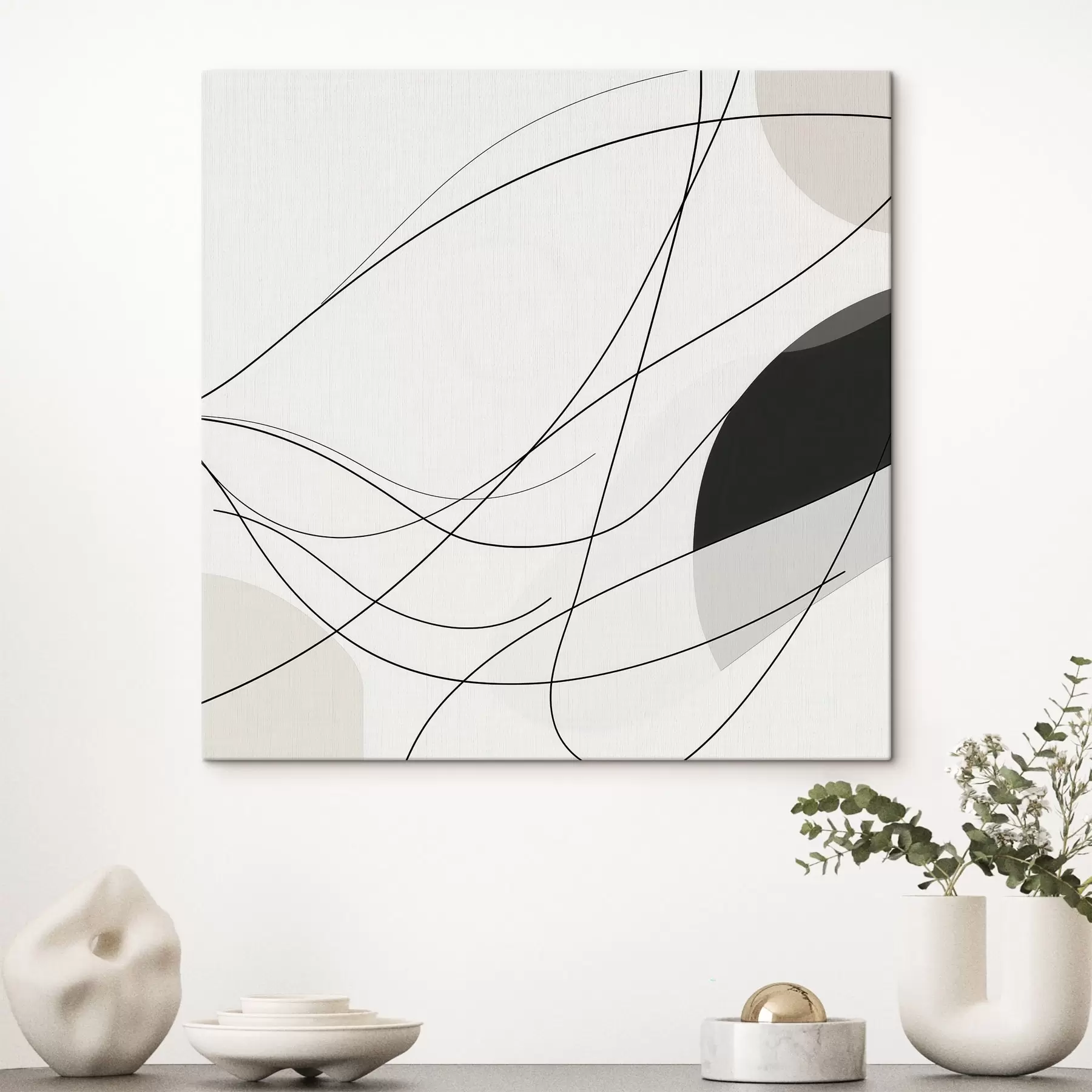 Wandbilder Abstrakte Komposition mit feinen, geschwungenen Linien im minimalistischen Stil s48854