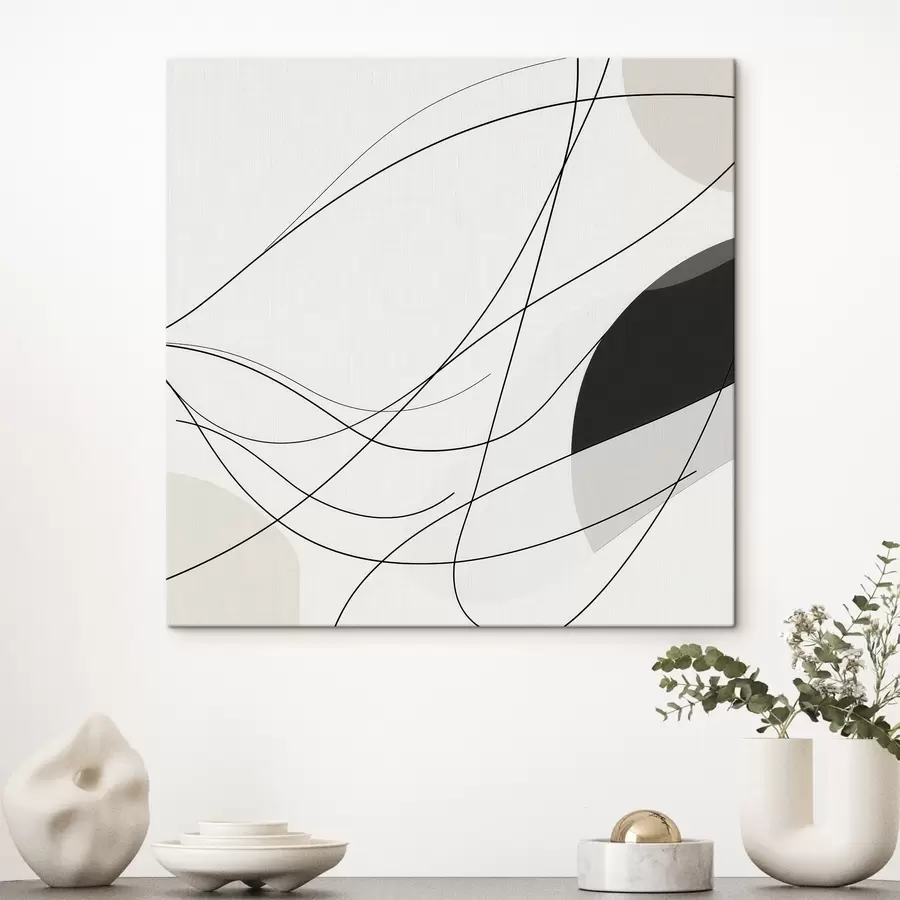 Wandbilder Abstrakte Komposition mit feinen, geschwungenen Linien im minimalistischen Stil s48854