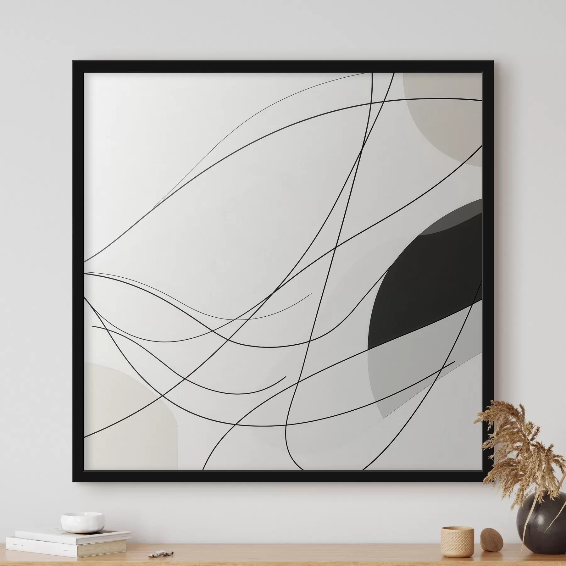 Fototapete Abstrakte Komposition mit feinen, geschwungenen Linien im minimalistischen Stil f48854
