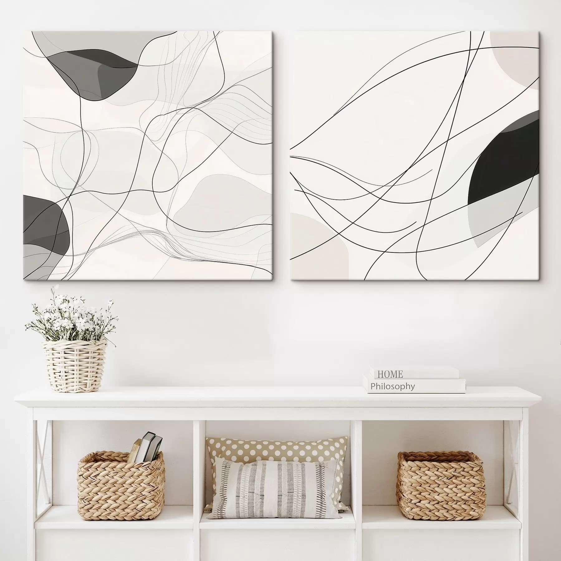 Wandbilder Grafische Ästhetik: abstrakte Kurven auf hellem Hintergrund im minimalistischen Stil m30353