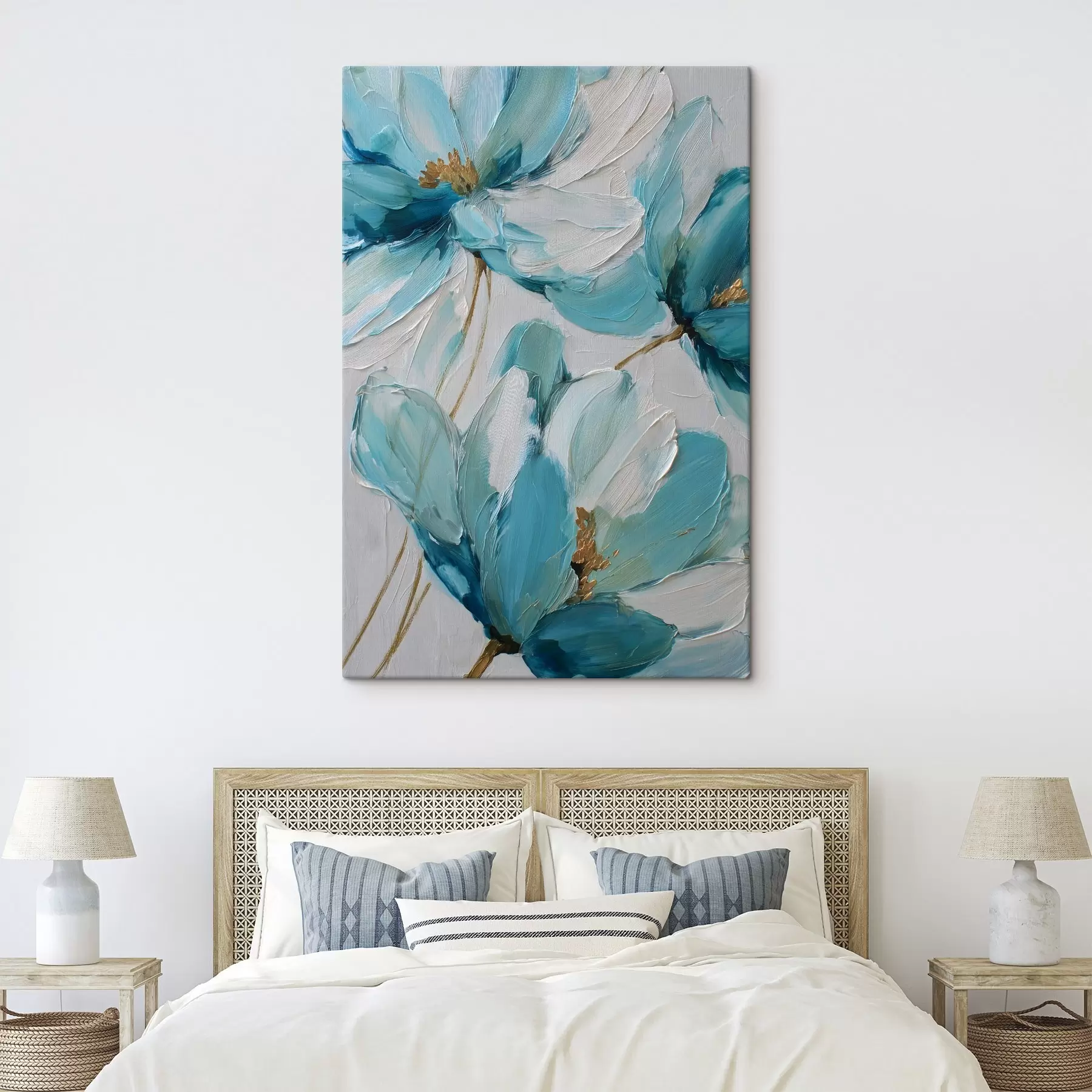 Wandbilder blaue Blumen im Impasto-Stil s48991