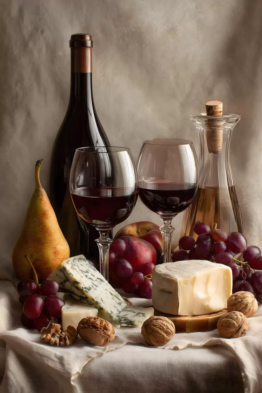 Wandbilder Stillleben mit Wein und Käse s49002