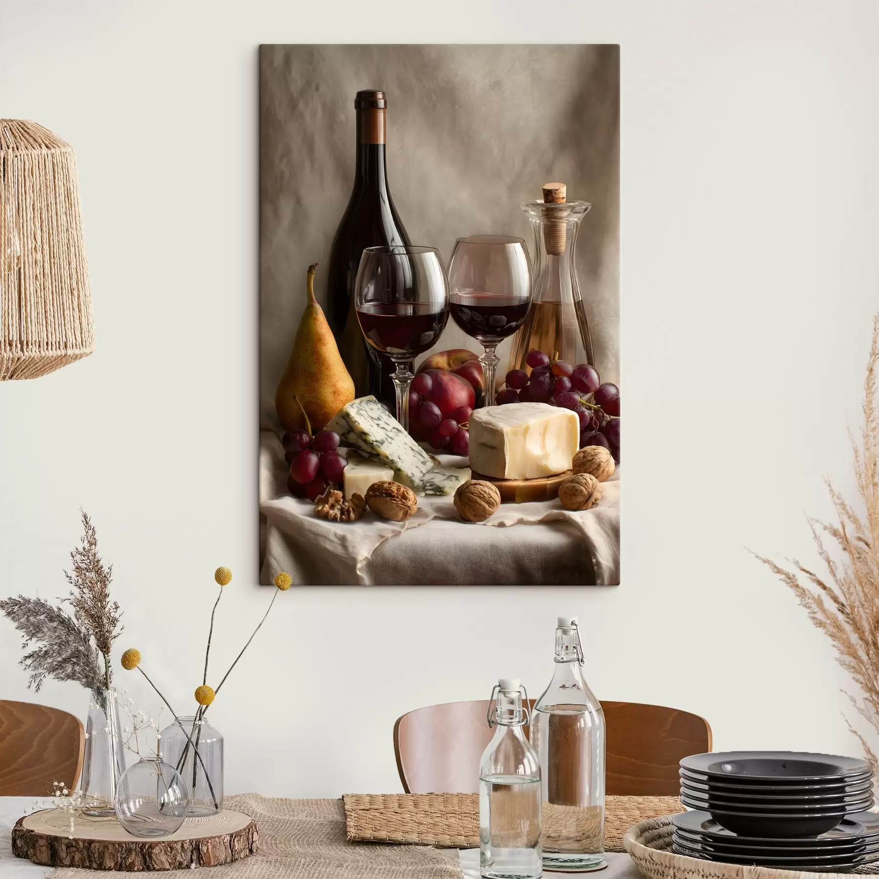 Wandbilder Stillleben mit Wein und Käse s49002