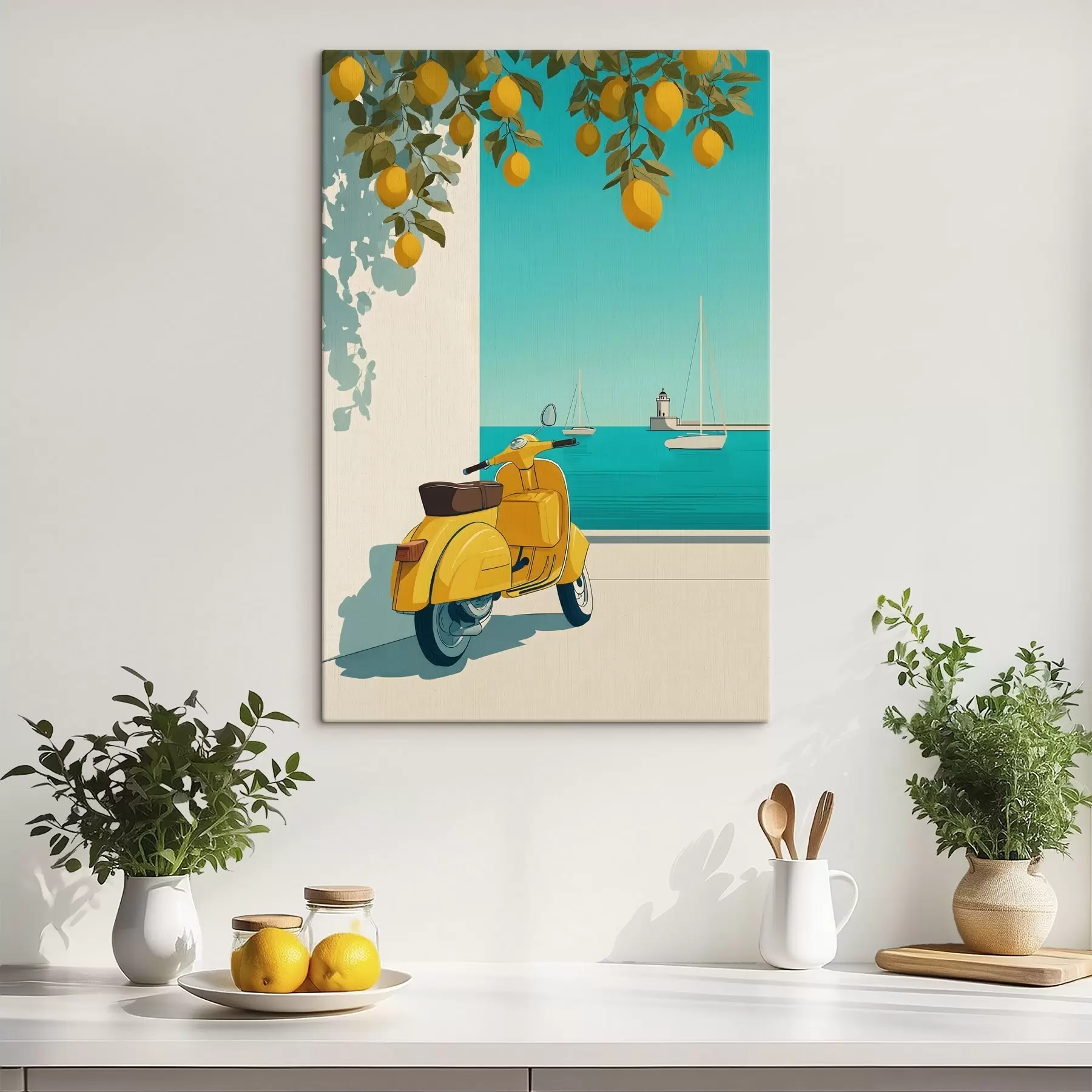 Wandbilder ein Moped am Meer unter den Zitronenbäumen s49008