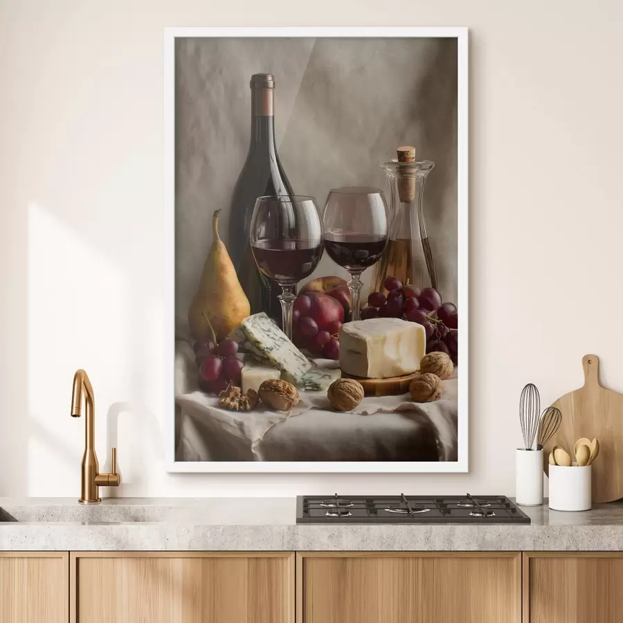 Fototapete Stillleben mit Wein und Käse f49002