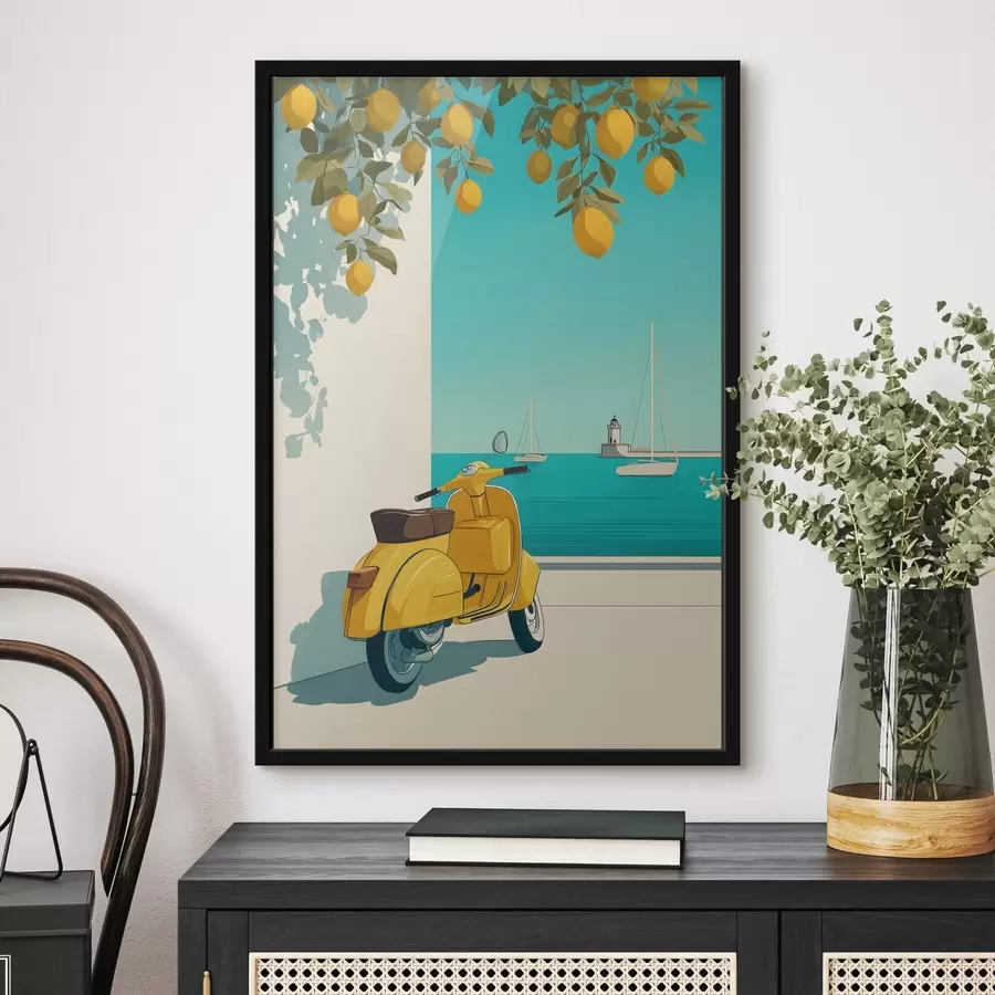 Fototapete ein Moped am Meer unter den Zitronenbäumen f49008