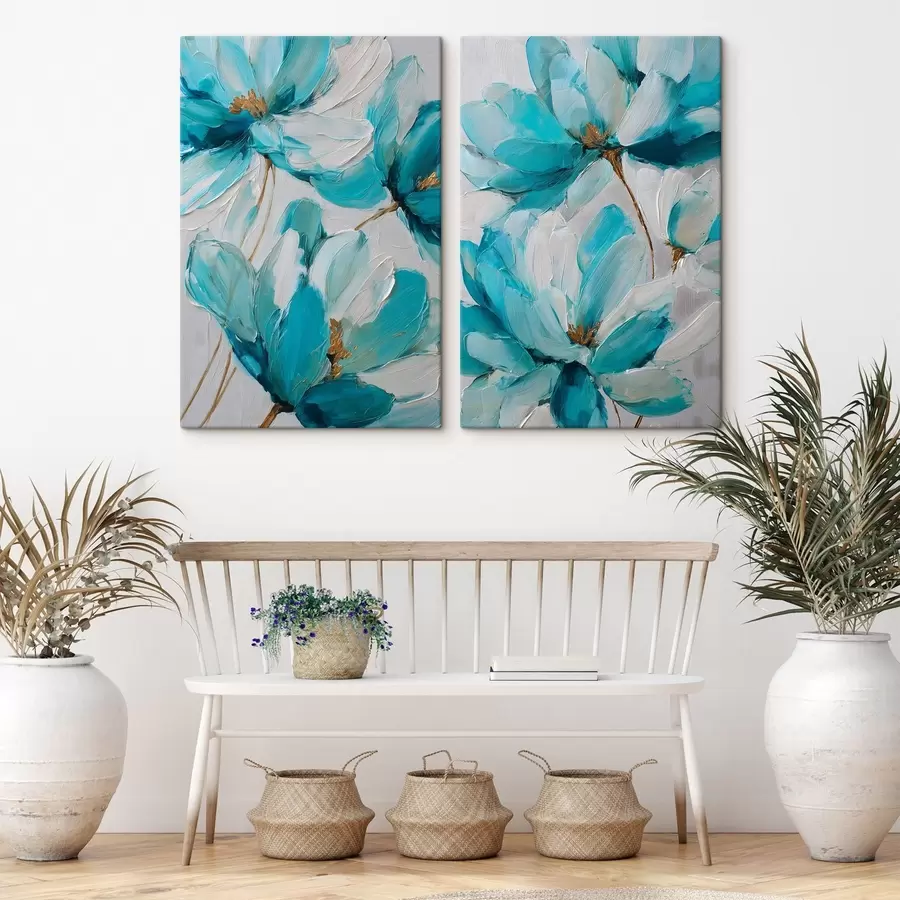 Wandbilder blaue Blumen im Impasto-Stil m30430