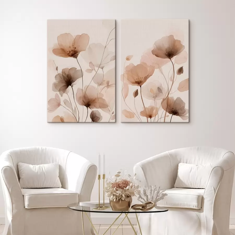 Wandbilder Blumen in Aquarell in Brauntönen m30435