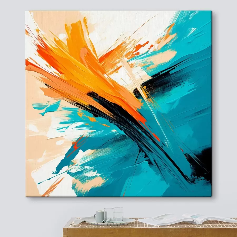 Wandbilder Ein ausdrucksstarkes Bild in einer Farbpalette aus Türkis und Terrakotta, gehalten in einem zeitgenössischen Malstil s48855