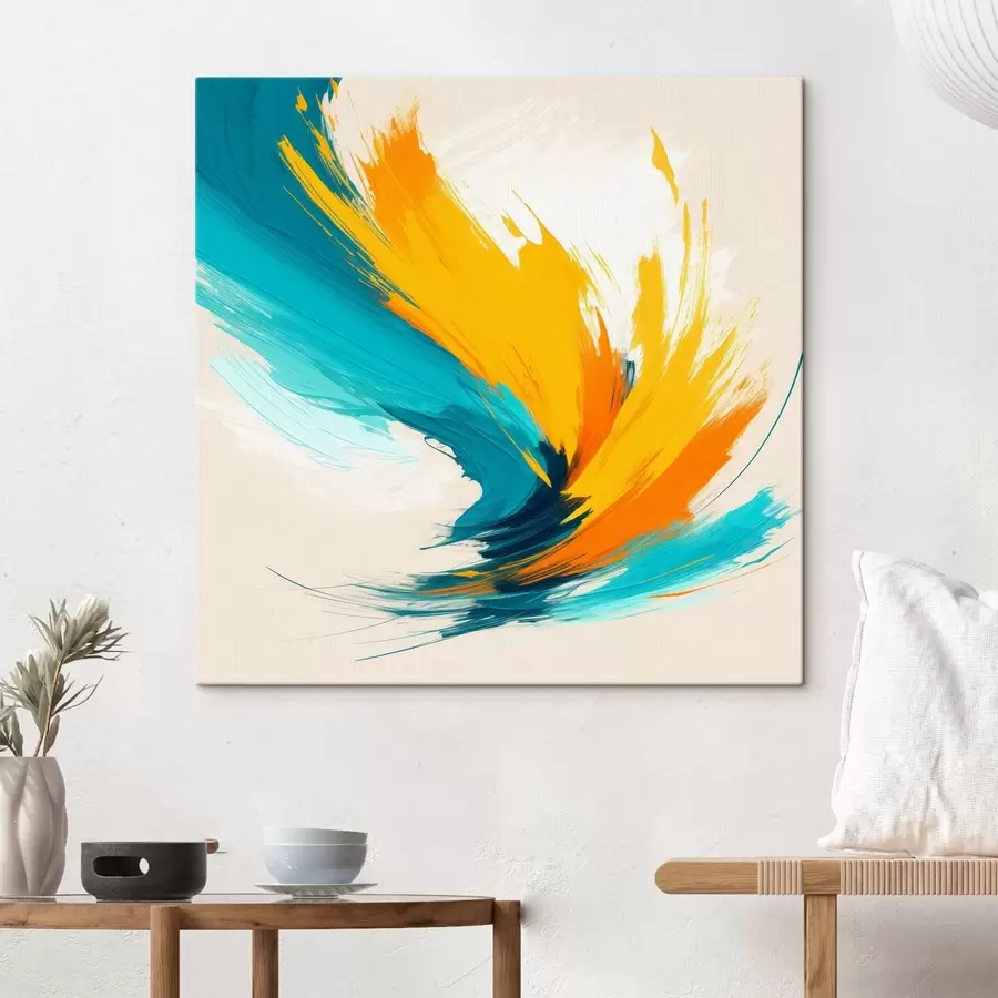 Wandbilder Ein dynamischer Wirbel in Gelb- und Blautönen in einem zeitgenössischen Malstil s48856