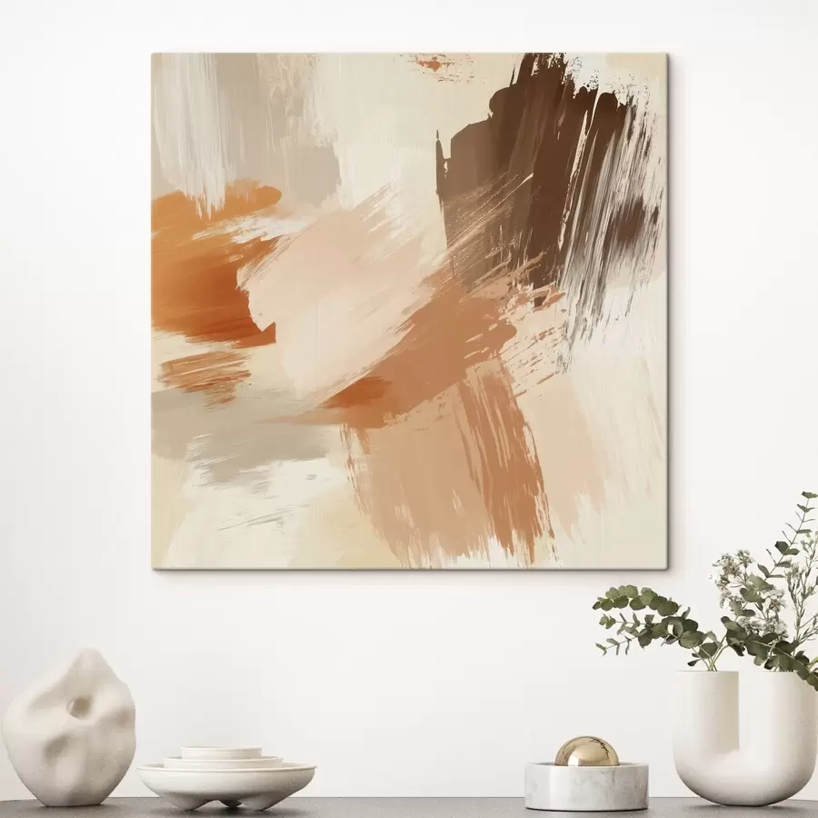 Wandbilder Nachahmung abstrakter Pinselstriche in sandigen und braunen Farbtönen s48857