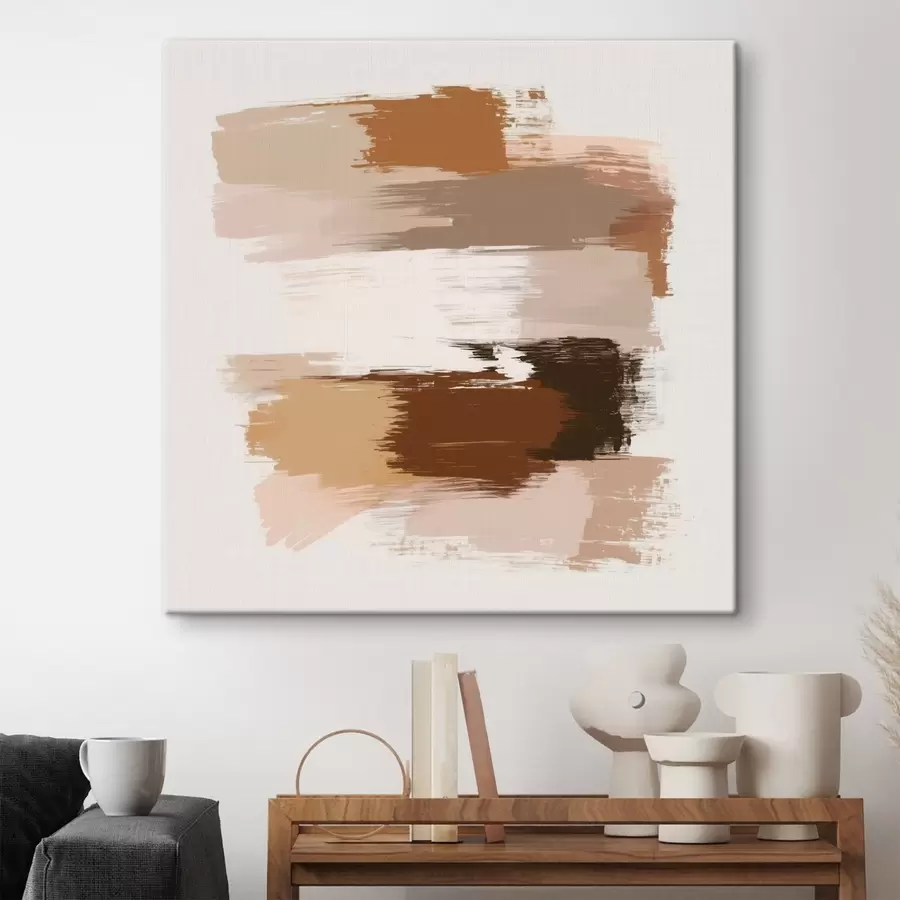 Wandbilder Minimalistische Szene mit horizontalen Pinselstrichen in Kaffee- und Terrakottatönen s48858