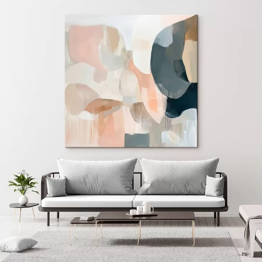 Wandbilder Abstrakte Komposition in Pastell- und Dunkelblautönen in einem zeitgenössischen Malstil s48860