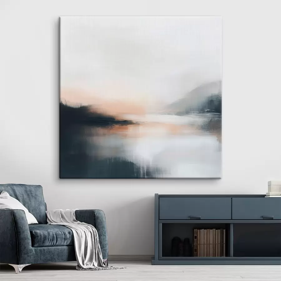 Wandbilder Abstrakte, neblige Landschaft in einer warmen Beige-Korallen-Farbpalette s48861