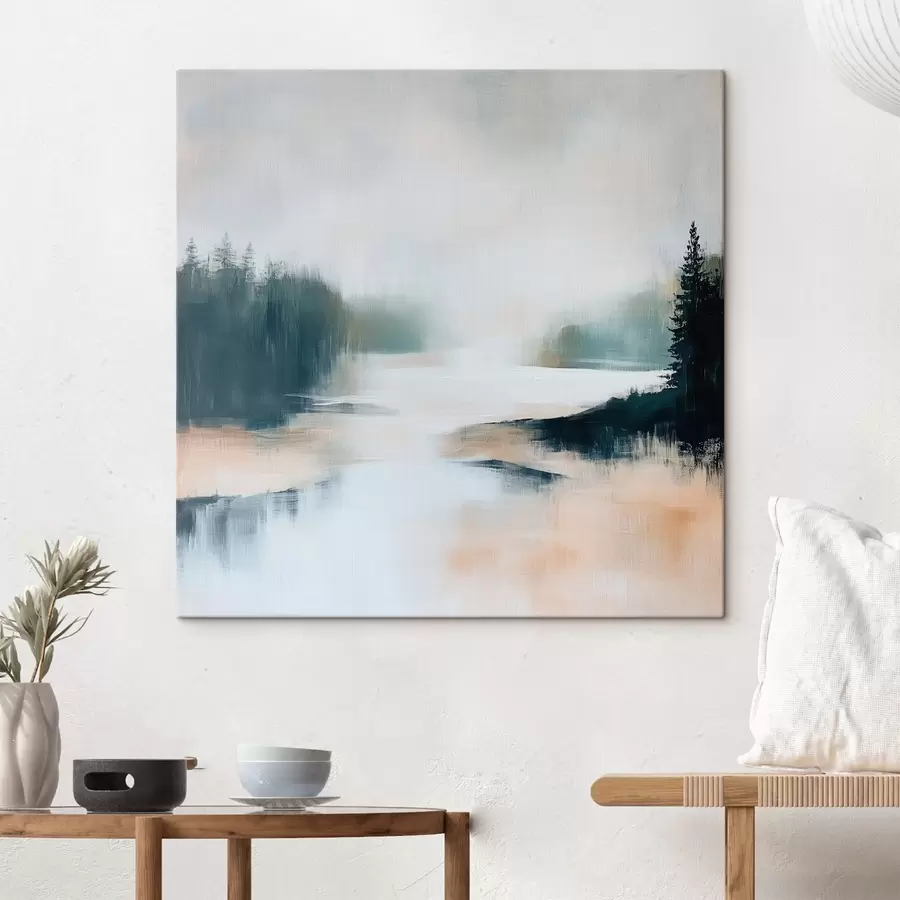 Wandbilder Abstrakte Waldlandschaft in Rosa- und Blautönen in einem zeitgenössischen Malstil s48862