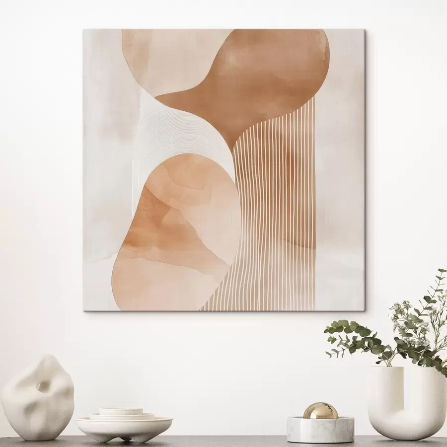 Wandbilder Dekorative Kunst in einer warmen Beige-Korallen-Farbpalette mit Aquarelleffekt s48870