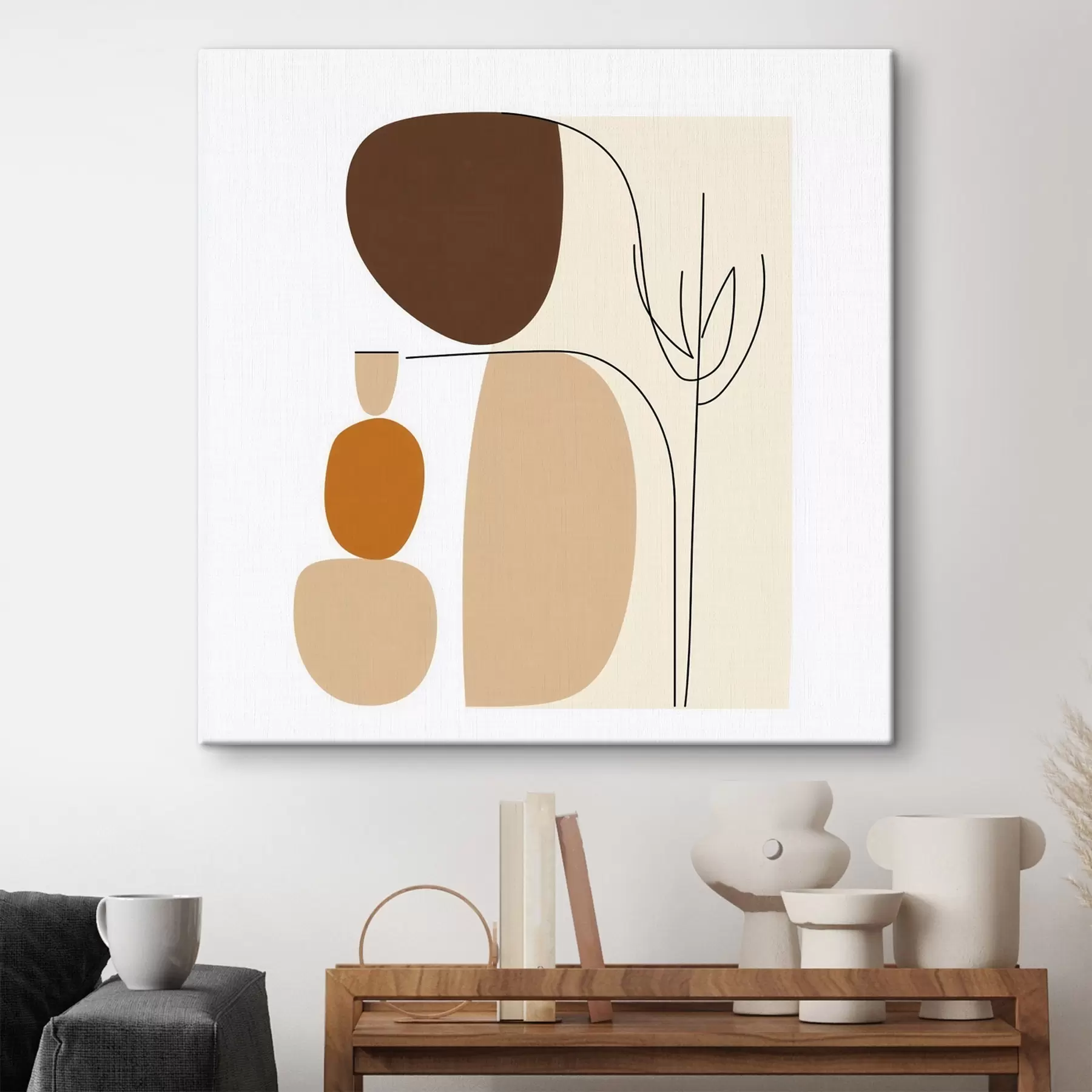 Wandbilder Abstrakte Komposition mit schlanken Stielen und schlichten Formen im minimalistischen Stil s48871