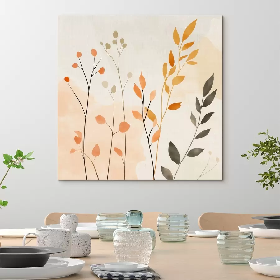 Wandbilder Pastellkomposition mit zartem Blattwerk in einem zeitgenössischen Malstil s48873