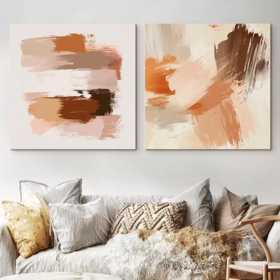 Wandbilder Dekorative Kunst in warmen Braun-Beige-Tönen mit malerischem Pinselstrich-Effekt m30355