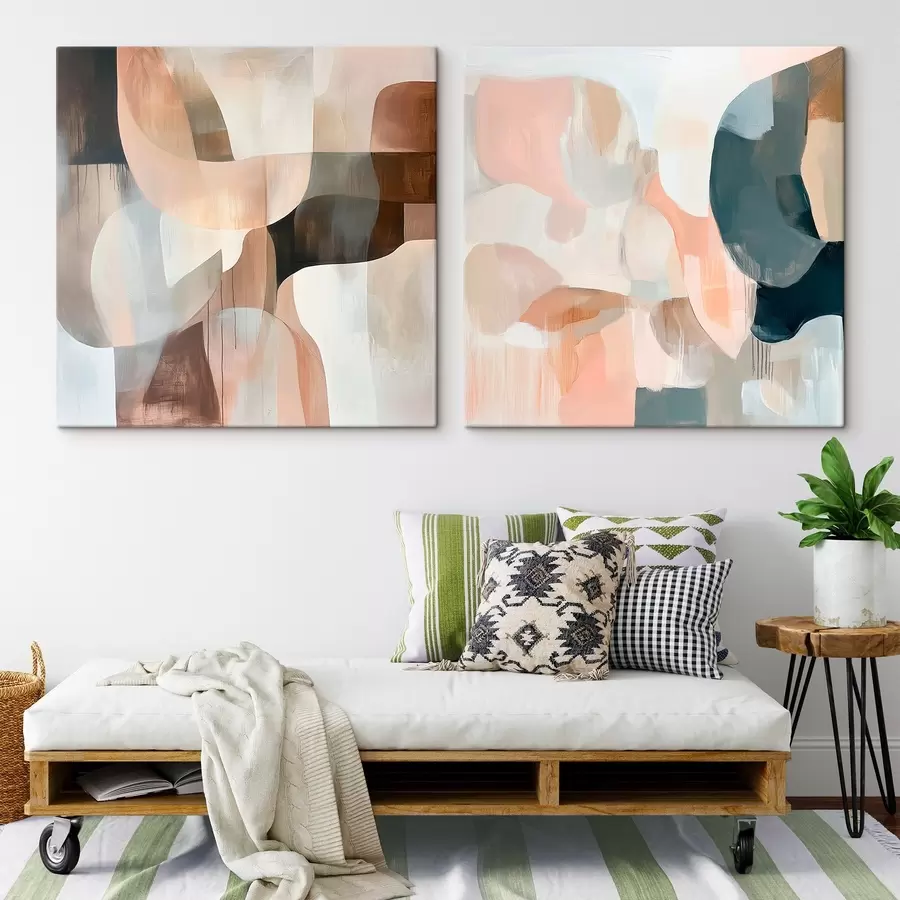 Wandbilder Minimalistische Szene in Beige-, Rosa- und Grautönen im Kunststil m30356