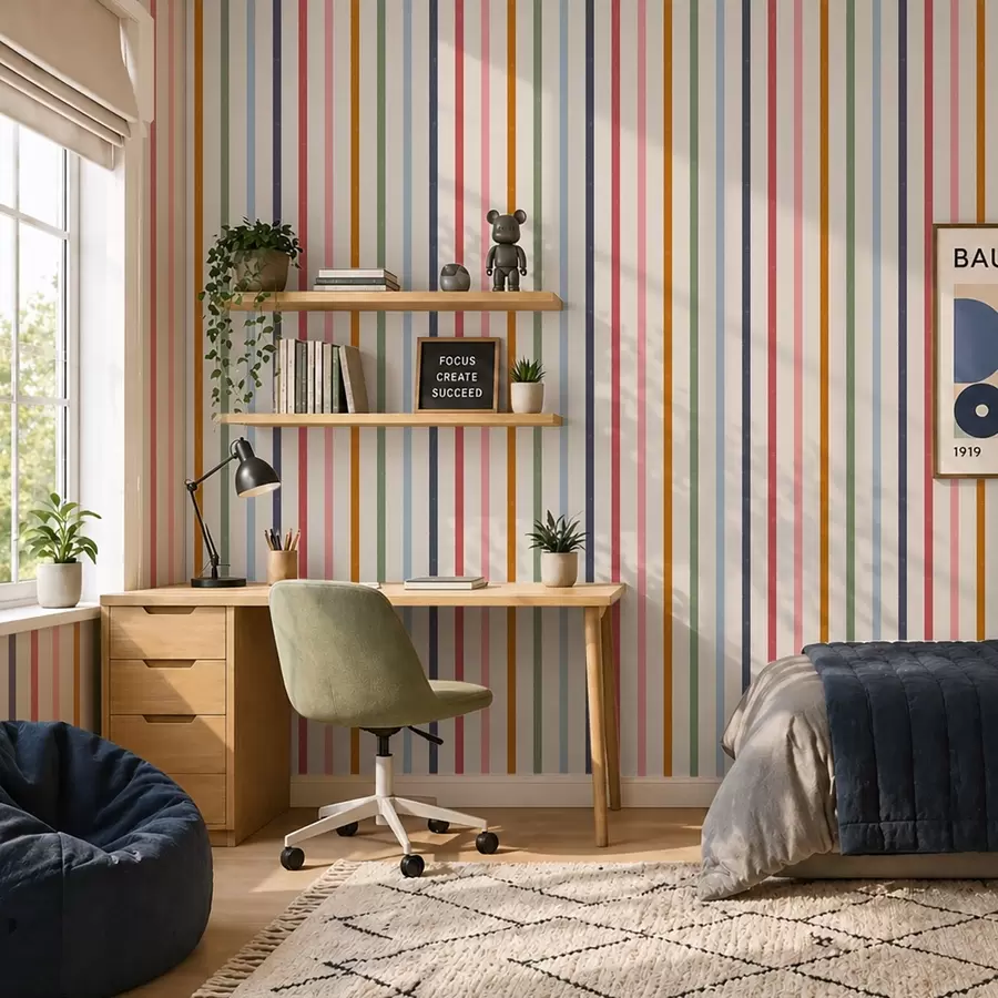 Fototapete Leuchtende, bunte Streifen auf hellem Hintergrund a01184