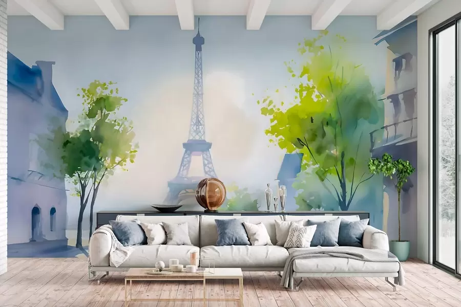 Fototapete Paris, ein Stadtbild im Aquarellstil à la prima w05566