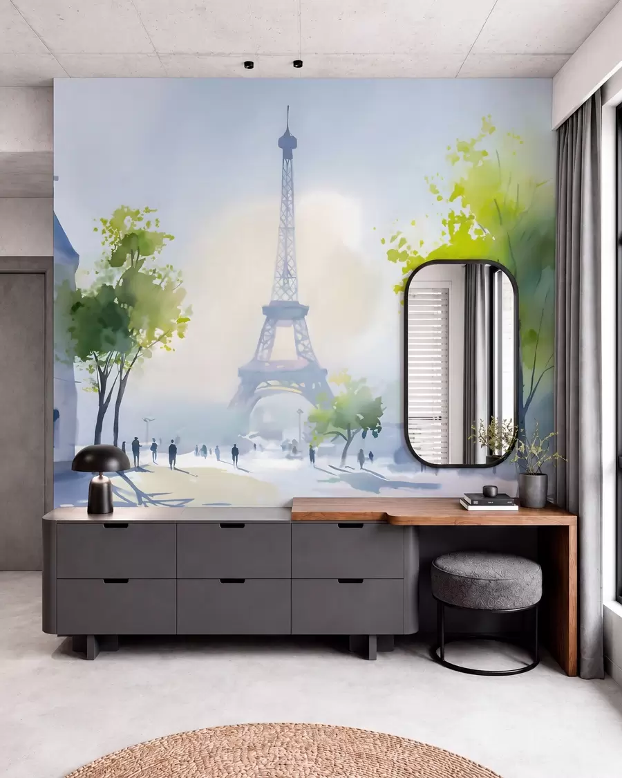 Fototapete Paris, ein Stadtbild im Aquarellstil à la prima w05566