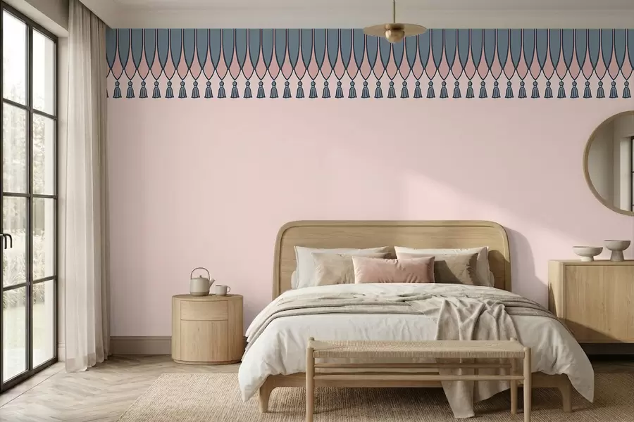 Fototapete Zierbordüre mit Quasten in Rosa- und Blautönen w05544