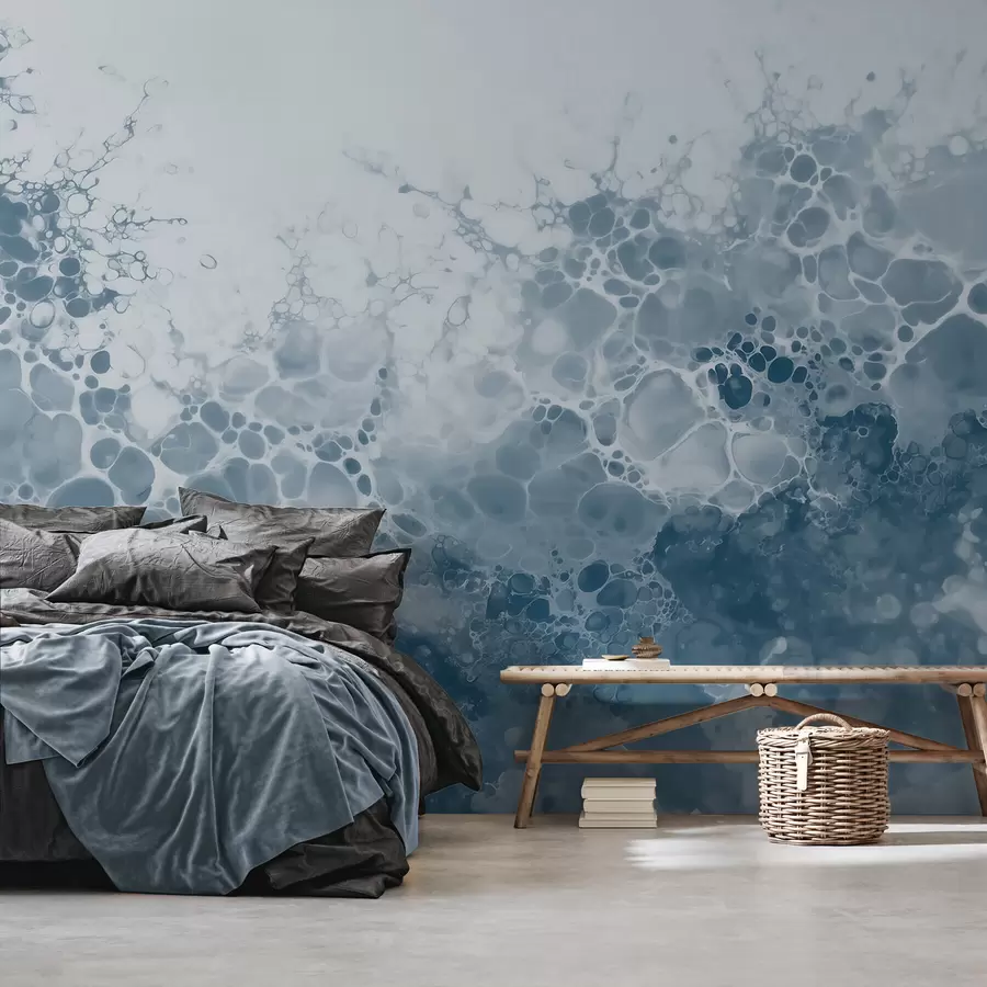 Fototapete Luftige blaue Abstraktion mit Blasen im Aquarellstil w09673