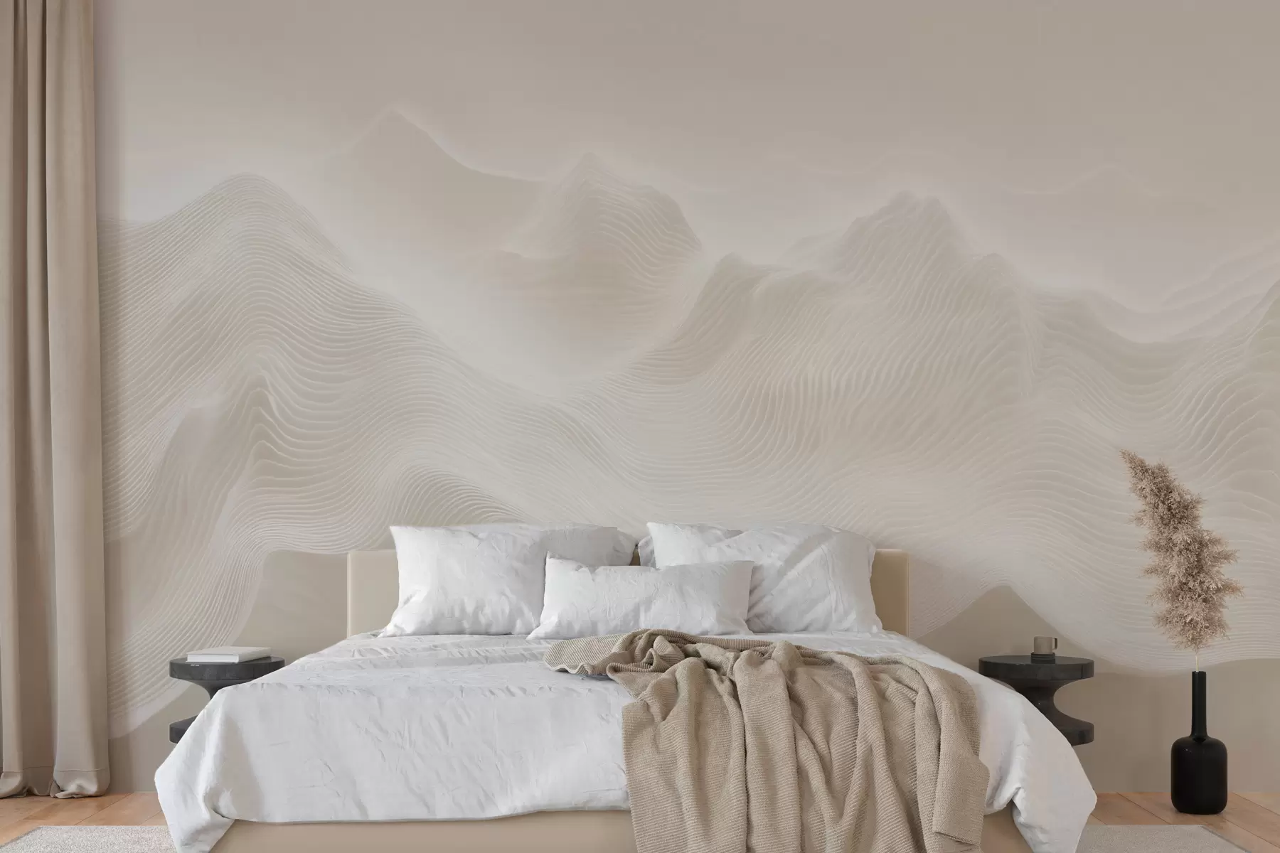 Fototapete Abstrakte, wellenförmige Berge in Beigetönen im minimalistischen Stil w09713