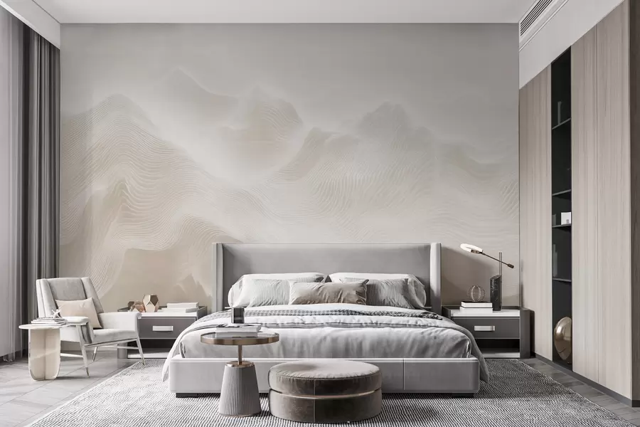 Fototapete Abstrakte, wellenförmige Berge in Beigetönen im minimalistischen Stil w09713