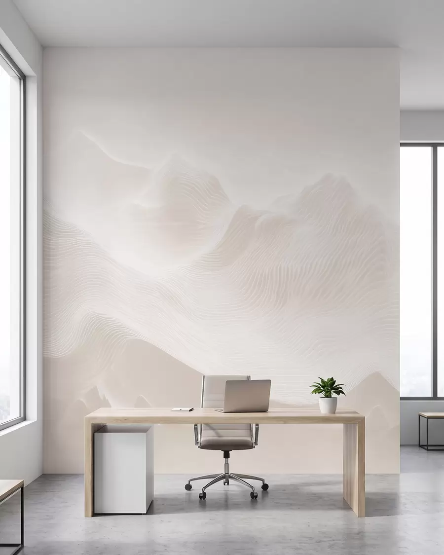 Fototapete Abstrakte, wellenförmige Berge in Beigetönen im minimalistischen Stil w09713