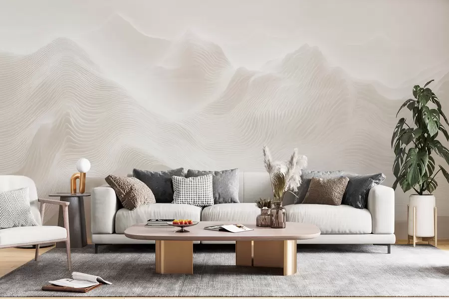 Fototapete Abstrakte, wellenförmige Berge in Beigetönen im minimalistischen Stil w09713