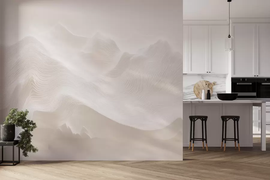 Fototapete Abstrakte, wellenförmige Berge in Beigetönen im minimalistischen Stil w09713