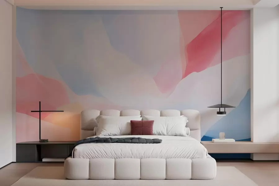 Fototapete Abstrakte Pastellwellen mit sanften Rosa- und Blauverläufen im Aquarellstil w05609