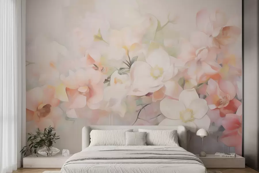 Fototapete Zarte abstrakte Blumen, gemalt im Stil eines Gemäldes w05594