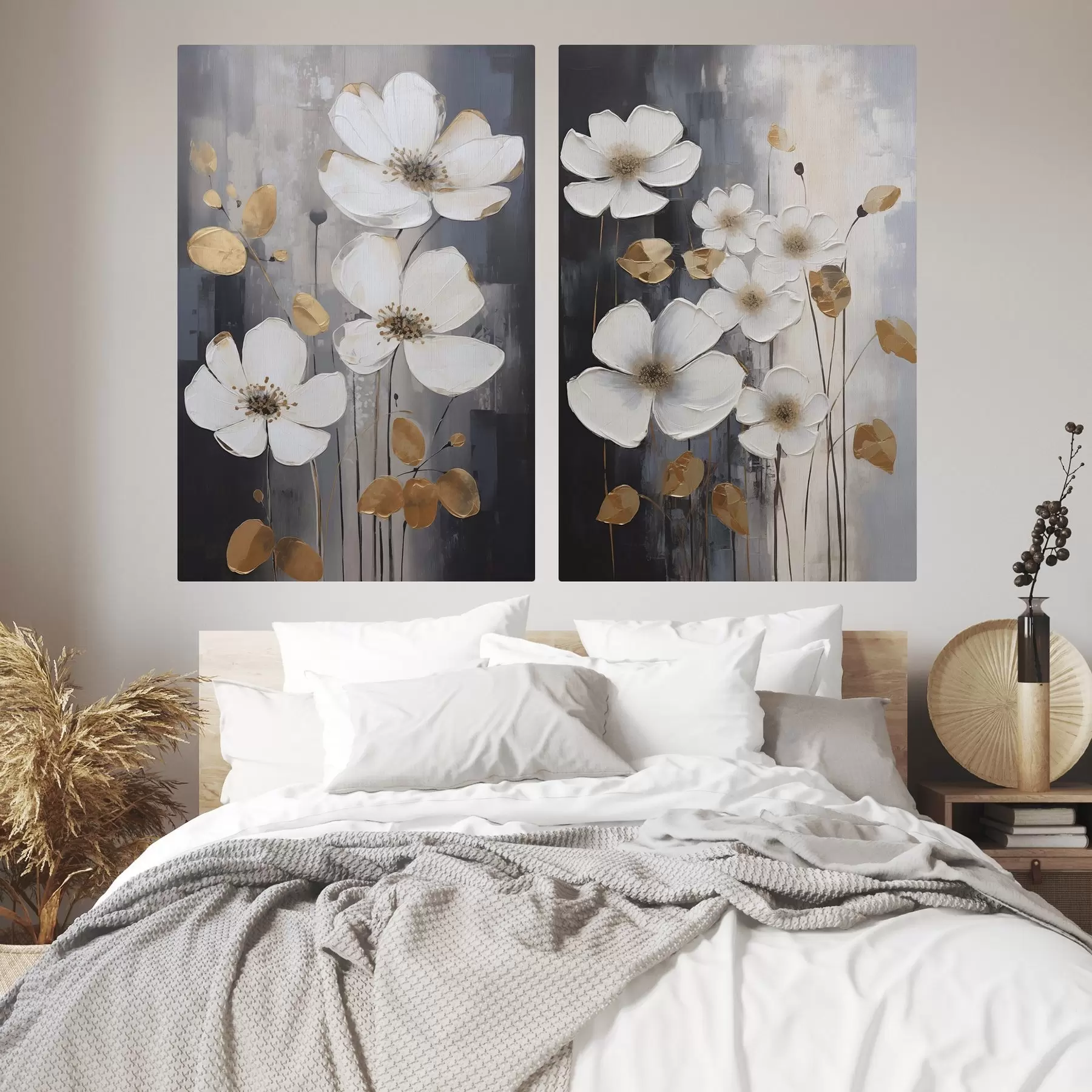 Wandbilder Abstraktion mit Blumen – Nachahmung eines Gemäldes m30452