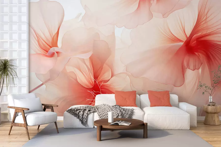 Fototapete Zarte, blassrosa Blüten mit luftigen, durchscheinenden Blütenblättern im Aquarellstil, elegante Blumenkomposition w05360