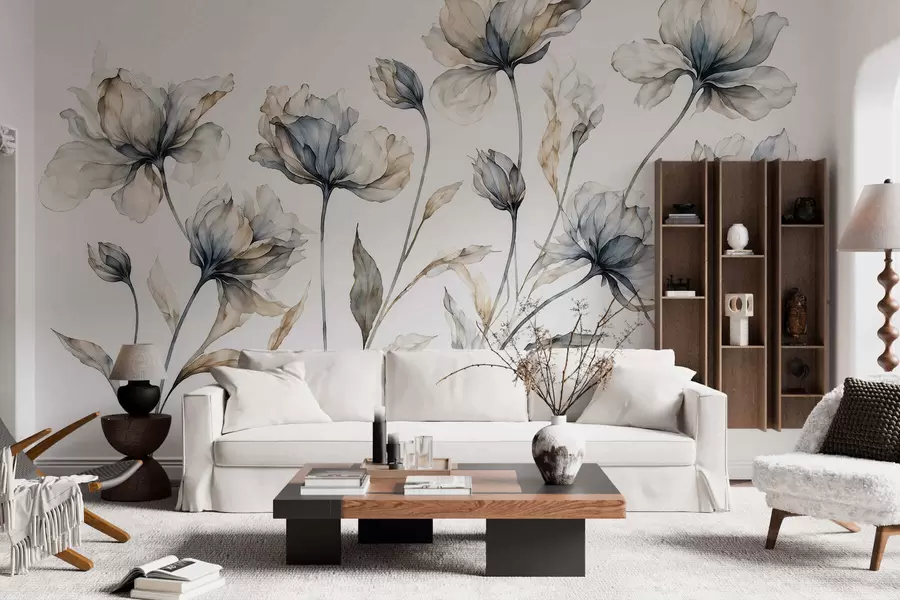 Fototapete Elegante, luftige Blüten mit durchscheinenden, geschichteten Blütenblättern an langen, zarten Stielen w05579