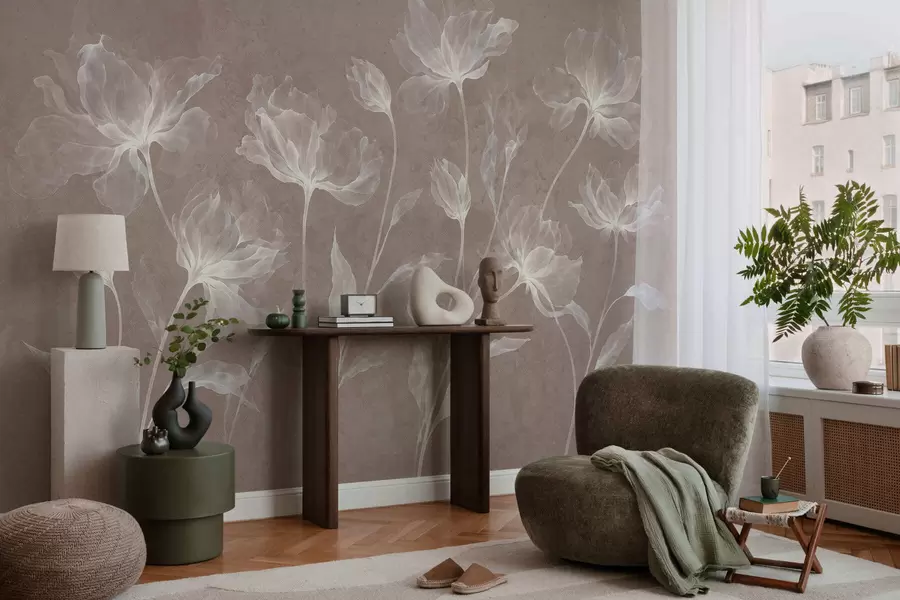 Fototapete Elegante, luftige Blüten mit durchscheinenden, geschichteten Blütenblättern an langen, zarten Stielen w05579v3