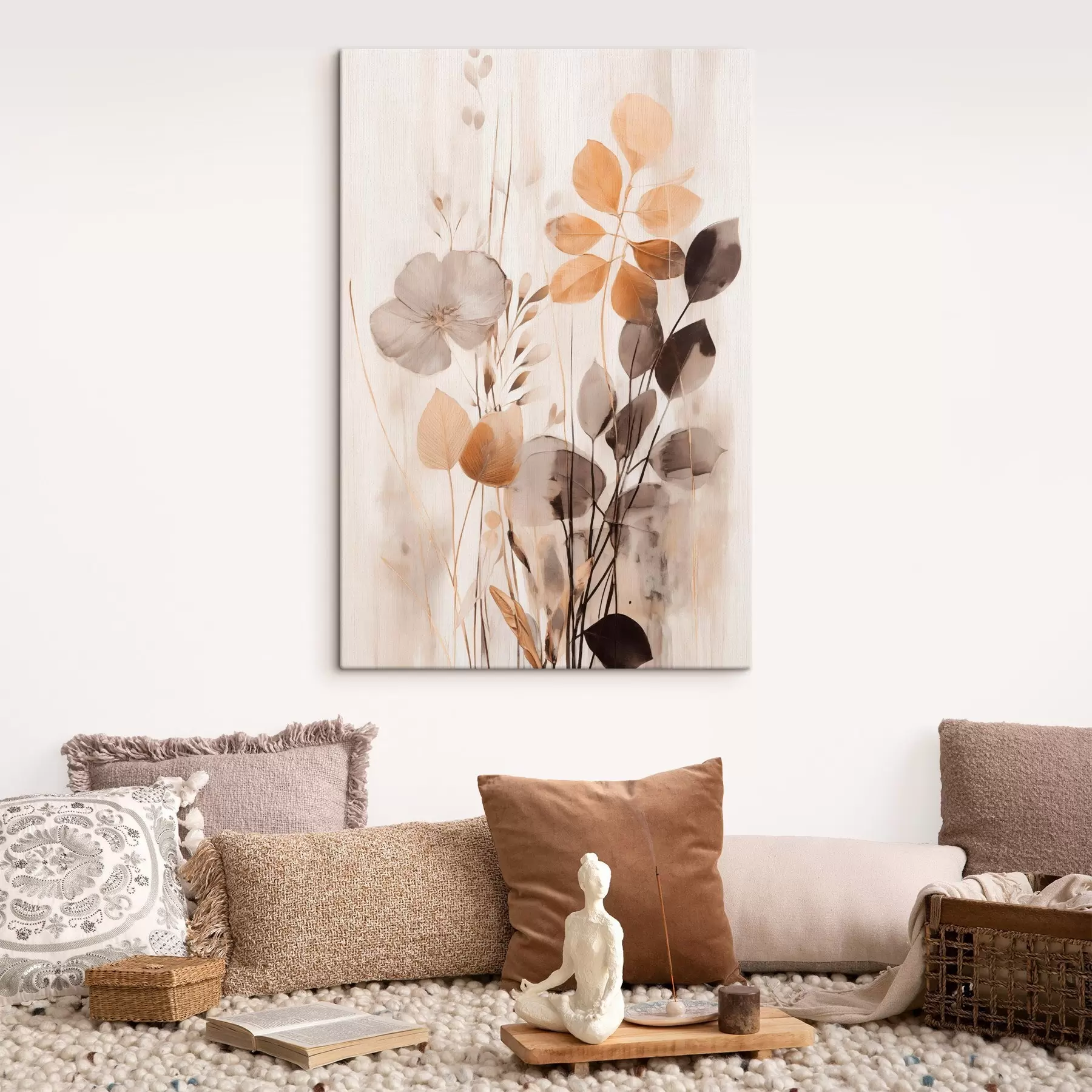 Wandbilder Blumenarrangement in gedämpften Orange- und Grautönen, abstrakte Kunst s49147