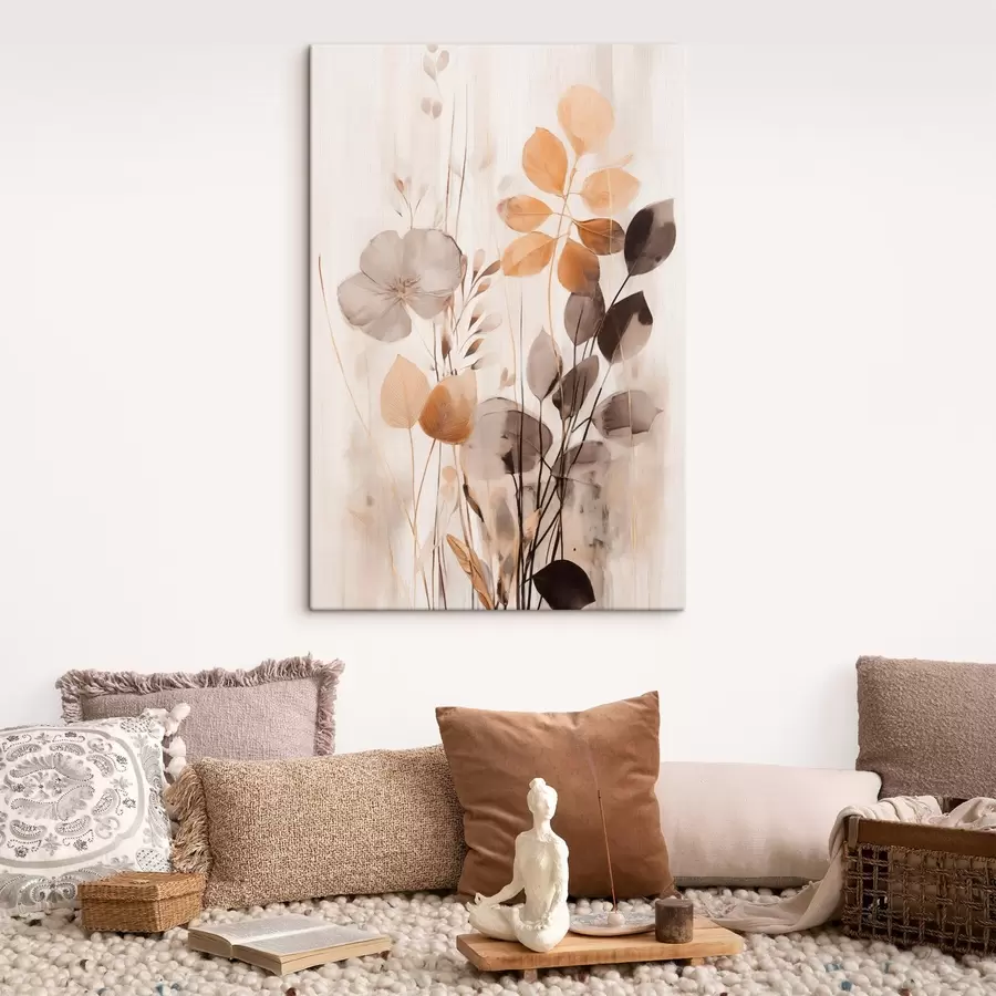 Wandbilder Blumenarrangement in gedämpften Orange- und Grautönen, abstrakte Kunst s49147